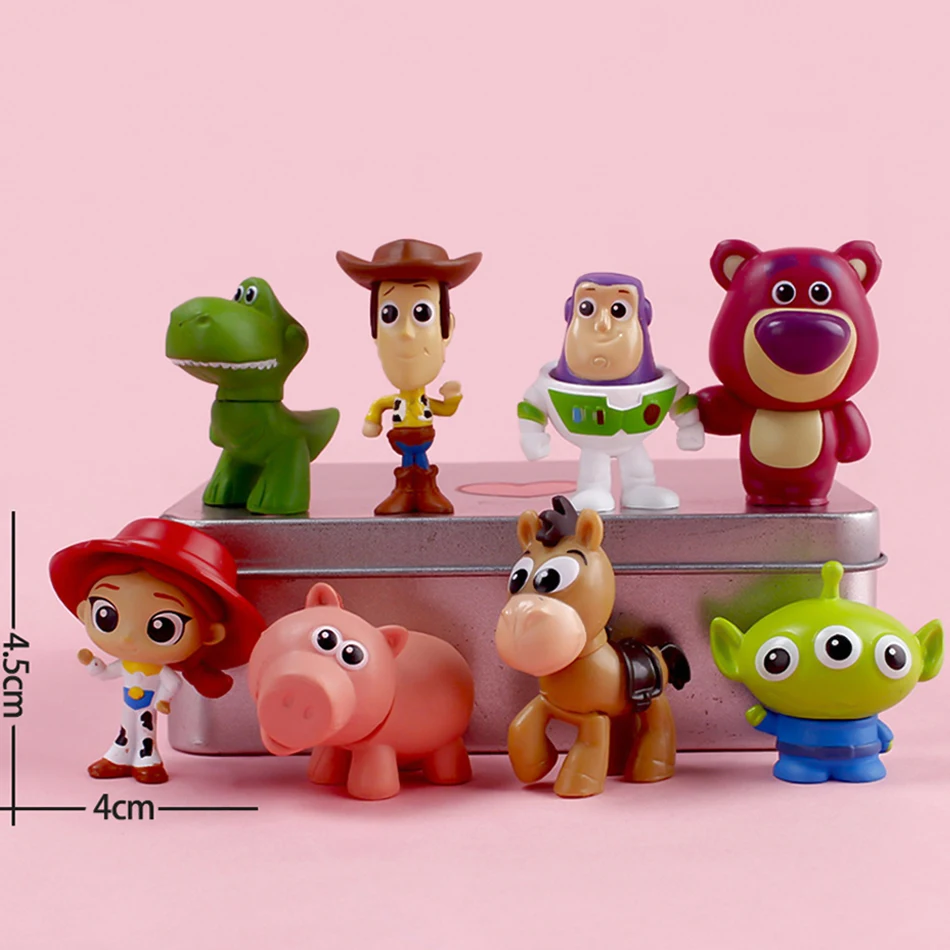 5 cm 8ks/set Disney Toys Story 4 Woody Buzz Lightyear Action Action Anime Dekoration Zbierka figurínový hračkársky model pre deti