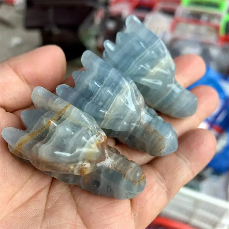 5 cm Prírodná modrá modrá Onyx Dragon Lucking Head Head Head Animal Sochy Faucet pre izbu dekorácie s dovolenkovým darčekom 1ks