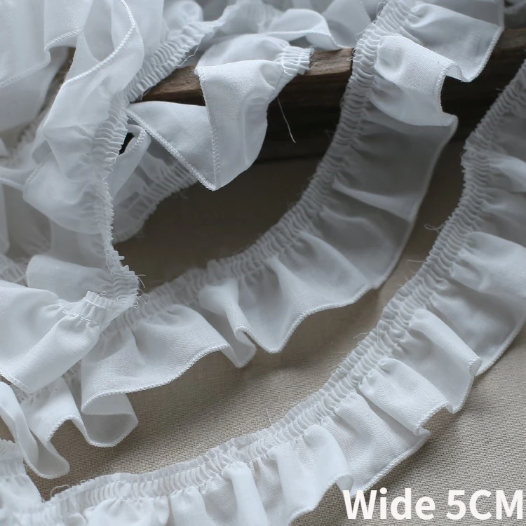 5 cm široký biely bavlnený pokrčený skladaný čipkovaný vyšívanie vyšívané vyšívanie Zastrašené pásky