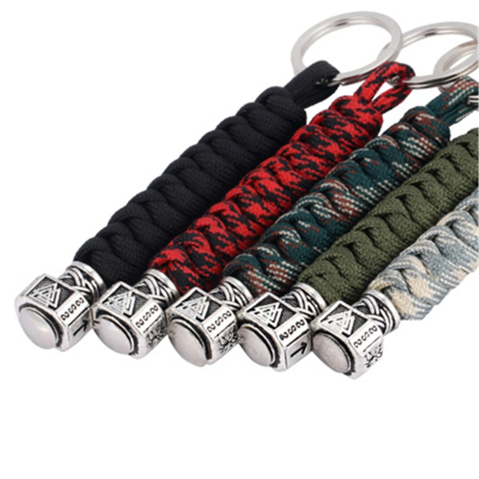 5 farieb lana ručne vyrobená paracord spletená kľúčenka Viking runy kladivo korálky kladivo kladivo kľúče kľúče kľúče Keyfob