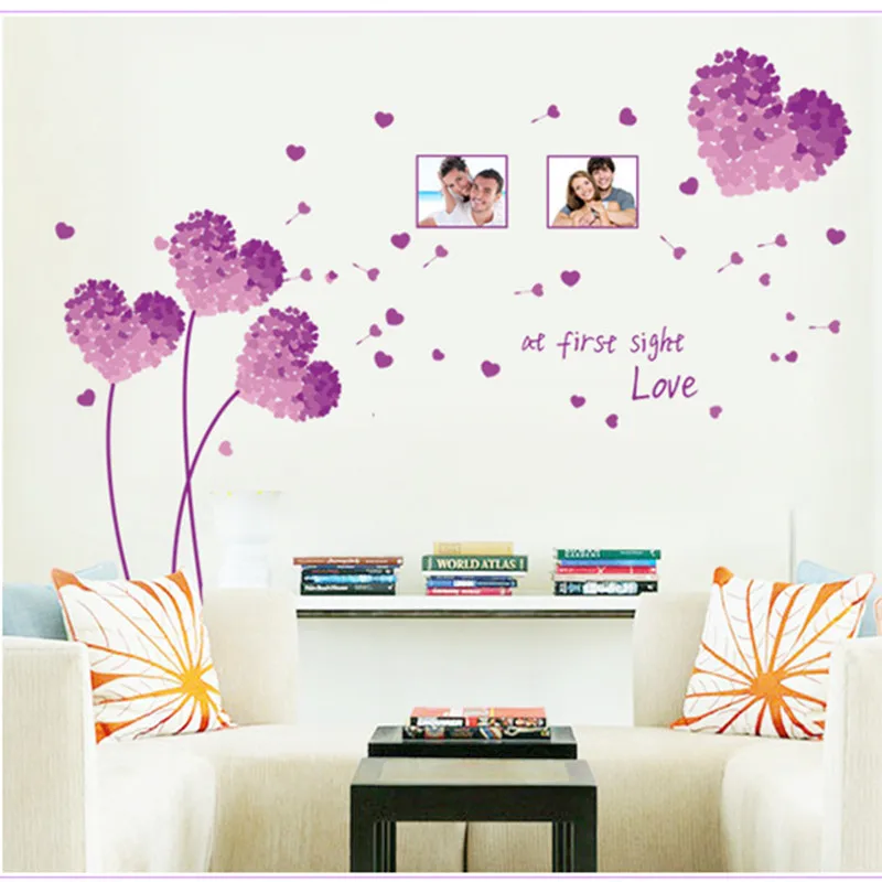 5 farieb Láska Grass Leaf Wall Stickers Ružová zelená modrá Purpurová červená láska srdca Fotograf Spálňa obývacia izba nástenné dekorácie obtisky