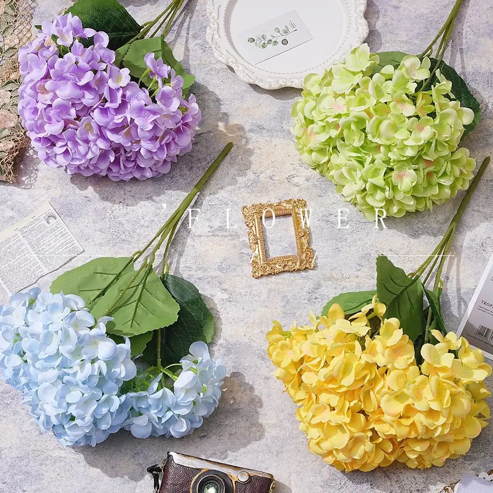 5 hláv umelých hydrangea domáci dekor hodváb Svadobná svadobná kytica simulovaná svadobná kvetinová aranžmán dekoratívne falošné kvety