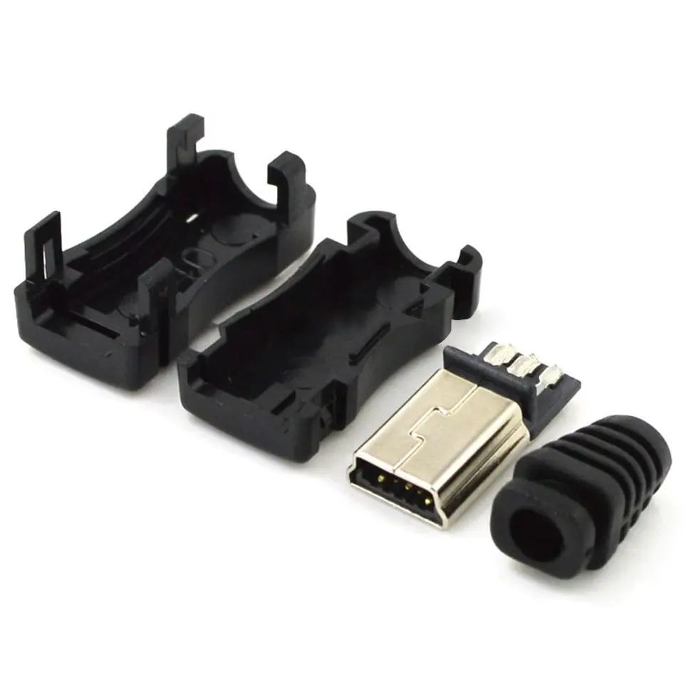 5 -kolík Mini USB Mužský konektor DIY Mini USB Jack USB 2.0 Konektor dátového kábla 4 v 1 Zostavte drôt s plastovým krytom