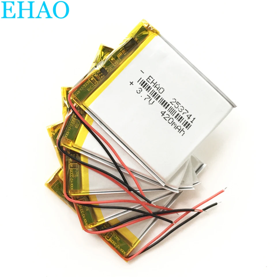 5 ks 253741 3,7V 420 mAh ultra tenký litiový polymérny polymérny nabíjateľné batériové bunky pre reproduktor Smart Watch MP3 GPS