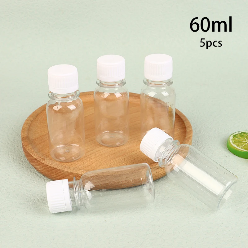 5 ks 60 ml Malé plastové fľaše zázvorové fľaše s čiapkami mini fľaše s džúsom opakovane použiteľné dôkazy kvapalina Fľaša únik
