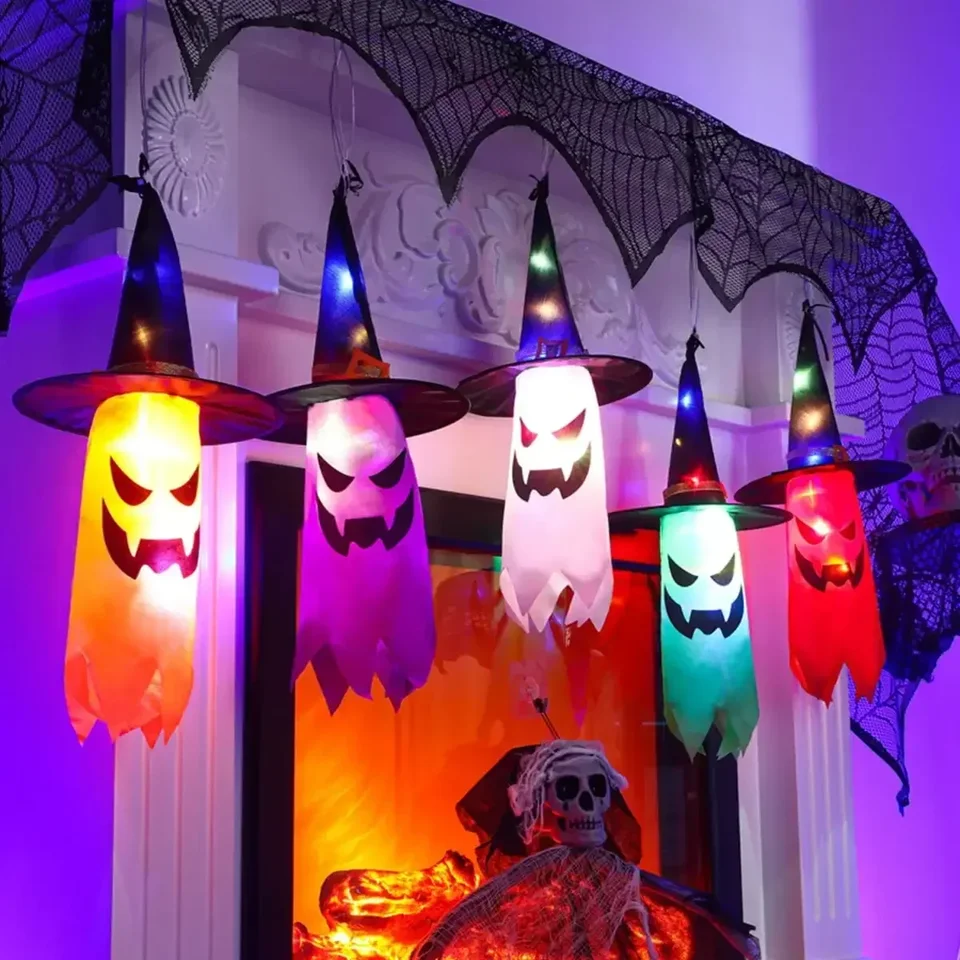 5 ks Halloween čarodejnícky klobúk String Lights, farebné LED svetlá Halloween Žiariace dekorácie pre dvor záhradné párty dekorácie