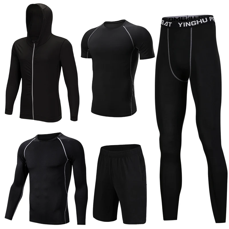 5 ks Mens Compression Set Running Tacks Workout Fitness Training Tracksuit Track Struck Ruckve Tirls Sport Suck Rashgard Kit S-4XL