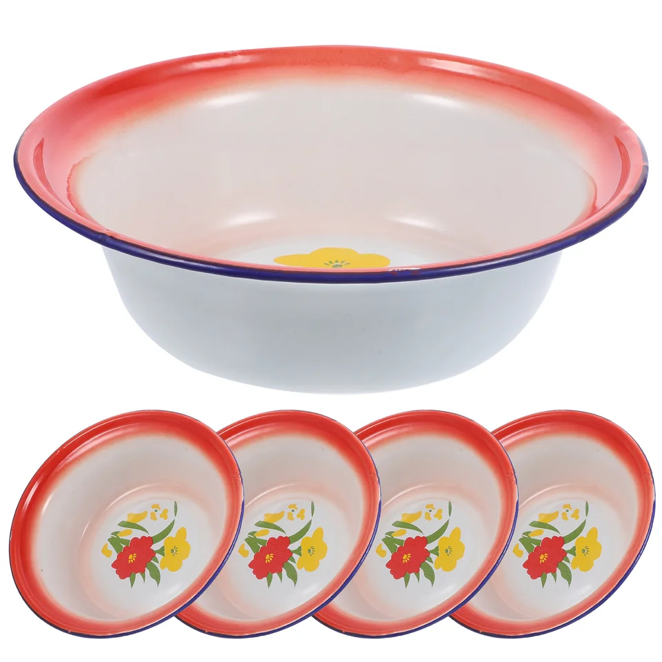 5 ks polievkovou miskou Smalt Food Storage for Kitchen vintage retro rezance kempingové misky zahusťujú veľké kovové prehĺbené povodie