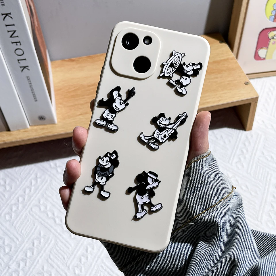 5 ks roztomilé karikatúra brošňa klasika čierna a biela prvá generácia Mickey Mouse Sticker Sticker Kovový batohový doplnok darček