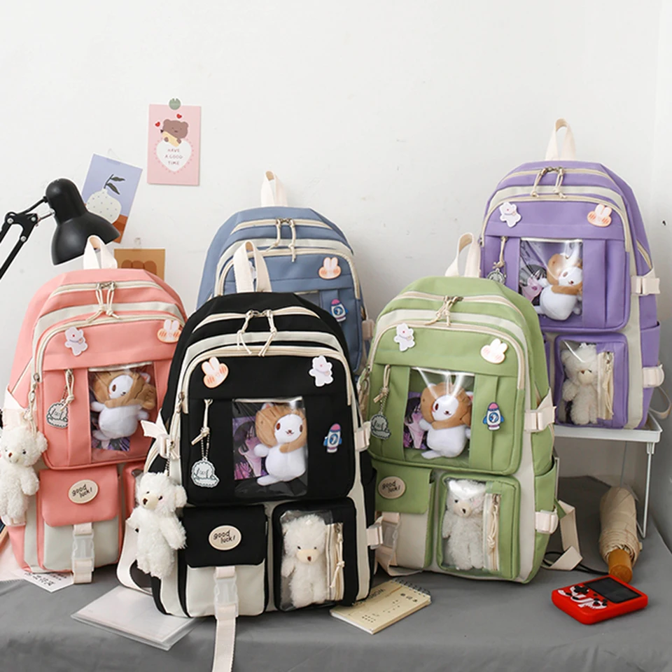 5 ks Set Kawaii Girls Backpack Women Women Travel batoh tote pre študentskú školskú tašku Teenager Girls Schoolbag Book Bags Cencil Case