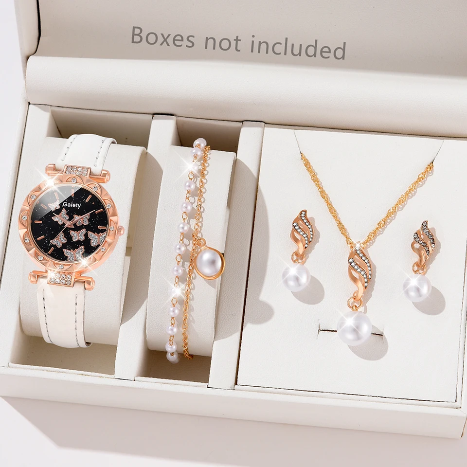 5 ks/set ležérne a módne dámske kožené popruhy kamienok Motýfly Quartz náramky perlové šperky sada valentín