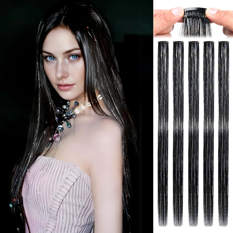 5 ks Syntetické priame predlžovanie vlasov Clip-in Hair Leskiny predlžovania vlasov