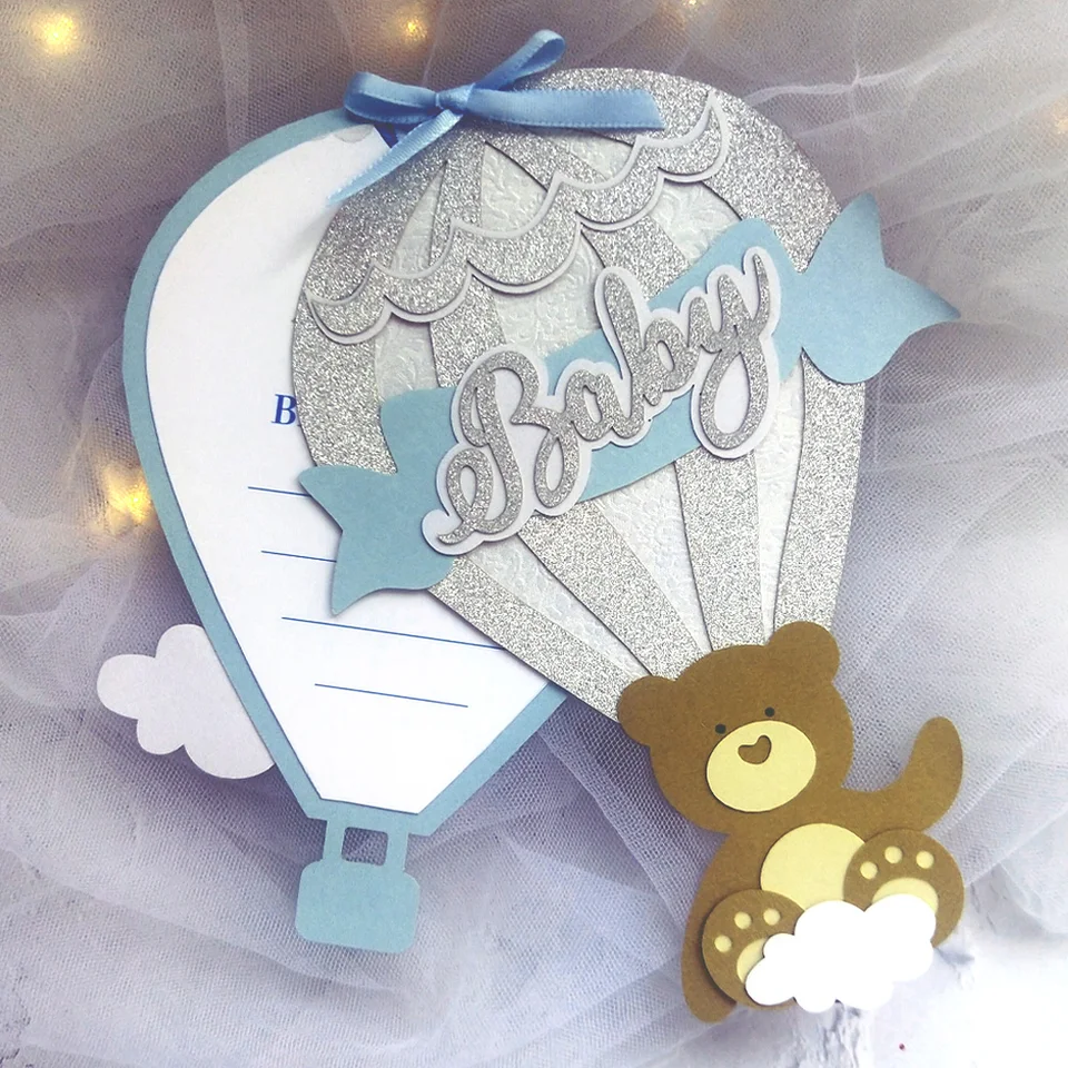 5 ks Teddy Bear Pozvánka, horúci vzduch, ručne vyrábaná bábätko
