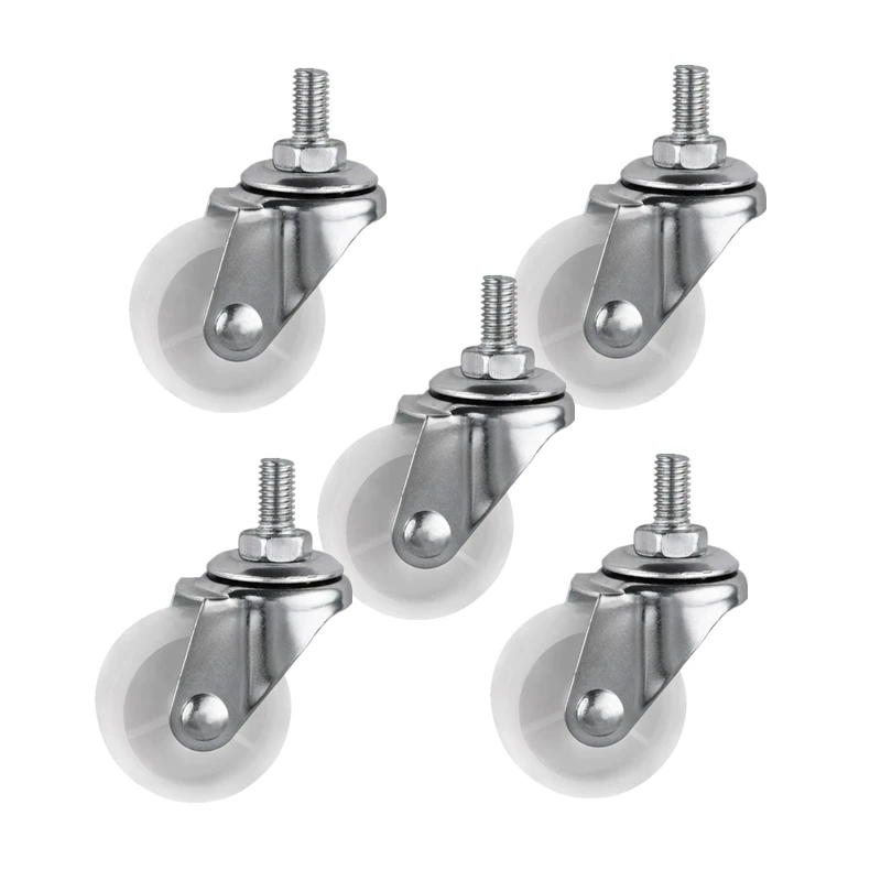 5 ks/šarža Casters 1,5 palca biela PP skrutka Univerzálny priemer valca M6 Priemer 4 cm displeja rám