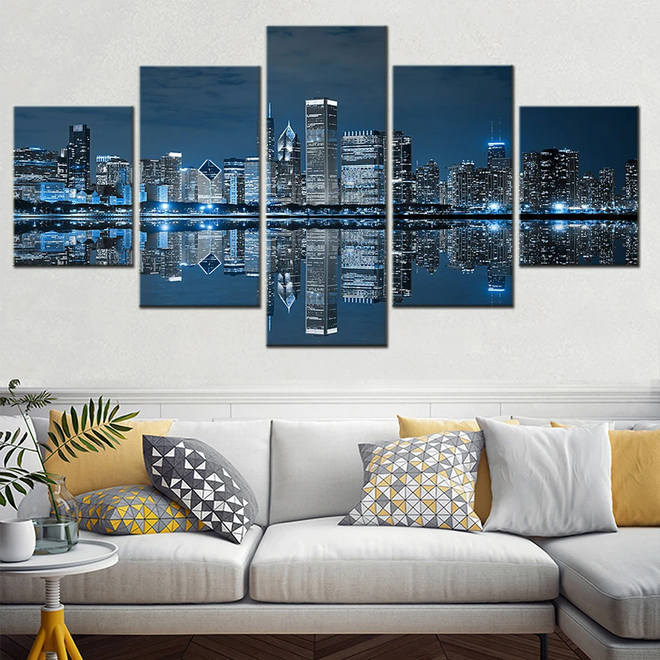 5 kusov Canvas Painting Domov Ozdobný obrázok Cityscape Skinnerolson Chicago Plagát Inteior nástenná obývacia izba Artwork zarámovaný
