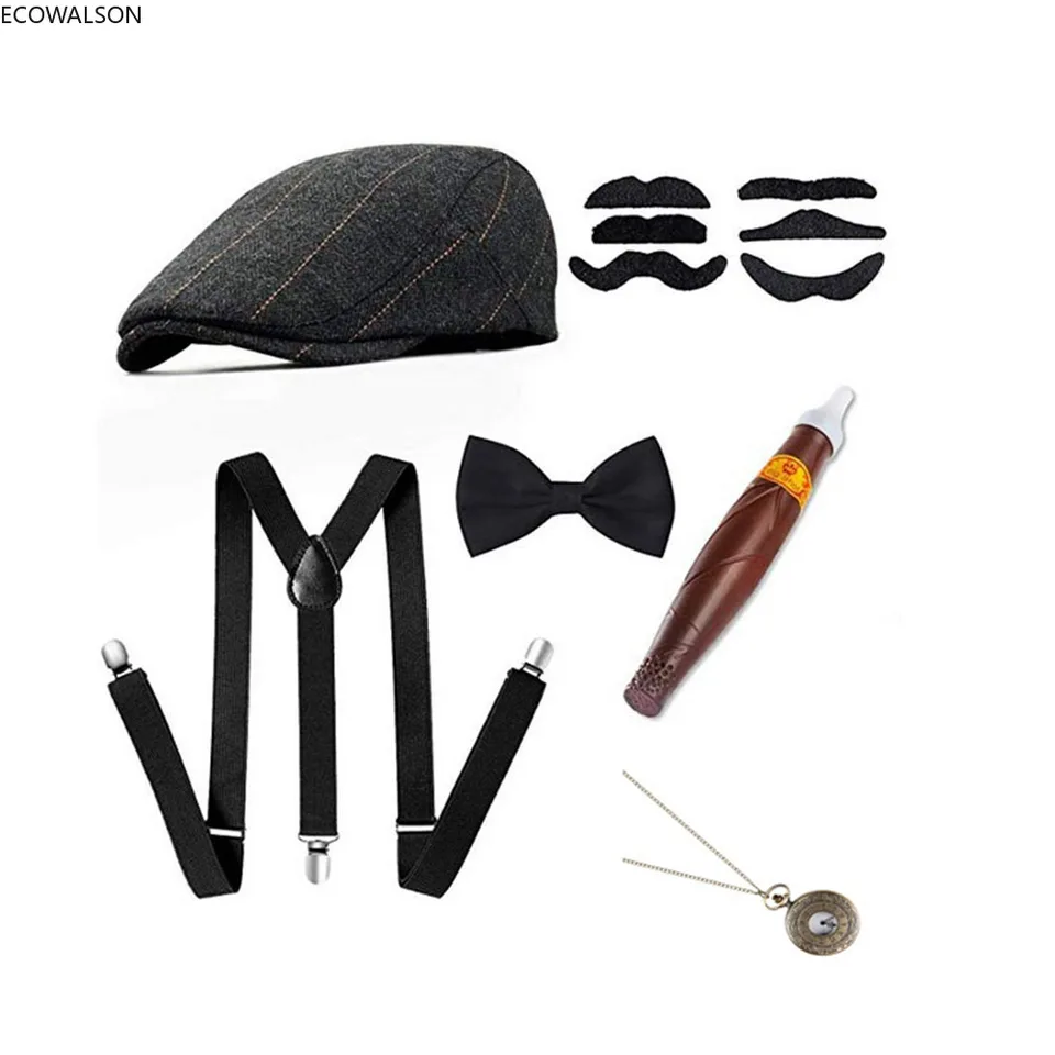 5-kusové pódiové oblečenie Súpravy 30s Manhattan gangster baret y-back náhrdelník z 20. rokov 20. storočia pánske kostýmy Gatsby 30 30
