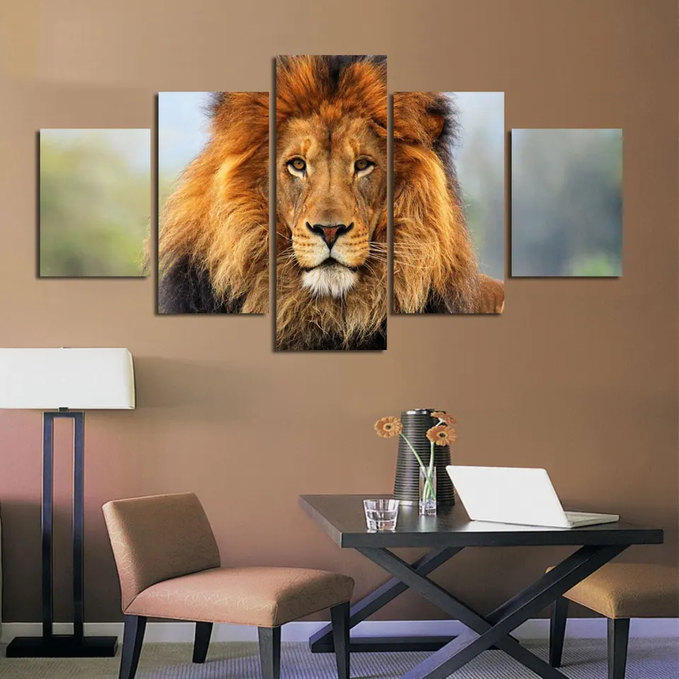 5 kusu bez rámu Moderný lev plátno maľovacie plagáty nástenné umenie Art Animal Printings Domáce dekorácie plátno Obrázky pre obývaciu izbu