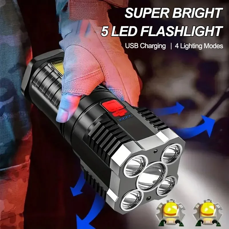 5 LED baterka Vysoko napájateľná nabíjateľná indikátor batérie Torch COB povodňové svetlo vodotesné reflektor pre vonkajšiu kempingovú žiarovku