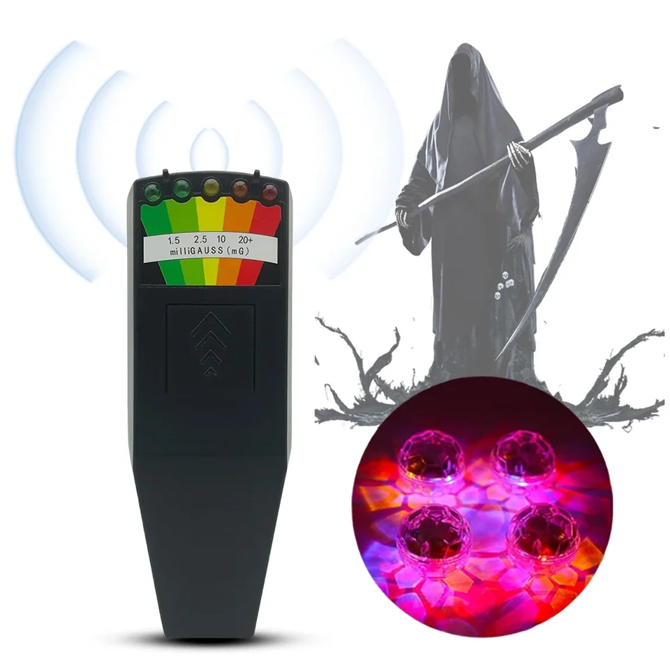 5 LED EMF meter so 4 pohybovými svetlovými guľôčkami prenosné monitor magnetického poľa 5 Scales Ghost Loving Equipment Kit
