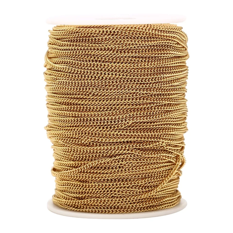 5 m/10 m z nehrdzavejúcej ocele 2 mm šírka Zlaté káblové reťazce náhrdelník predlžovacia reťaz Oval Curb Reack Retian pre DIY šperky Náhrdelník Náhrdelník