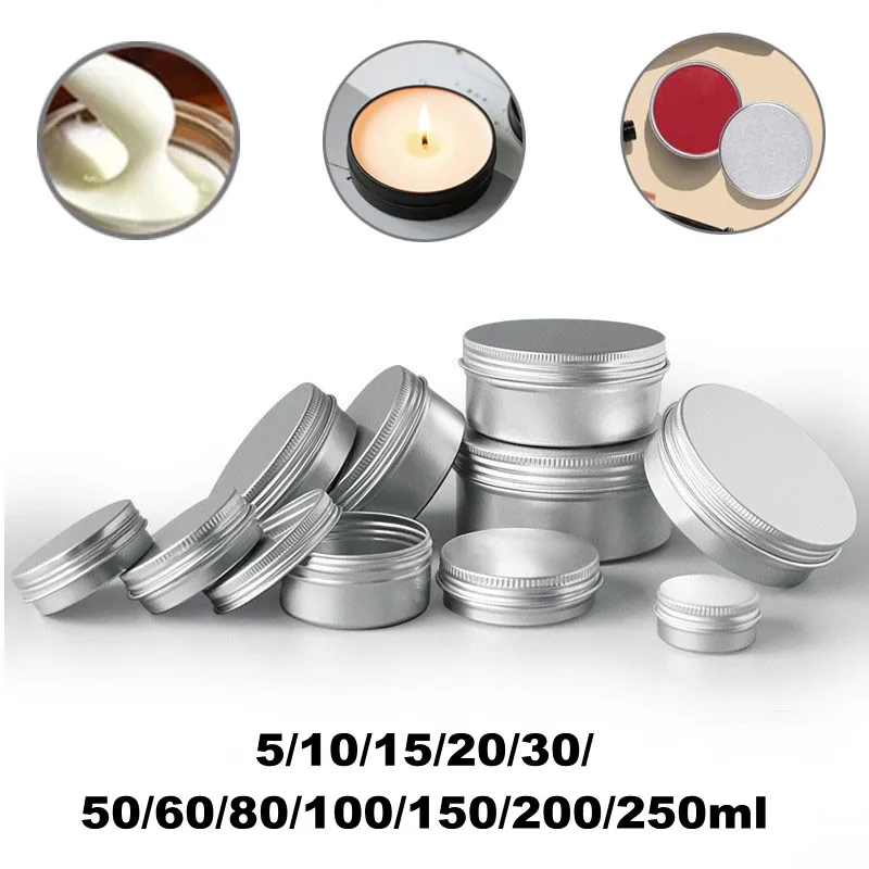 5 ml-250 ml kozmetické hliníkové plechovky na tvár hliníkové skrinky strieborné plechovky skrutky skrutkovače horná guľatá korenisté plechovky plechovky veka veka veka