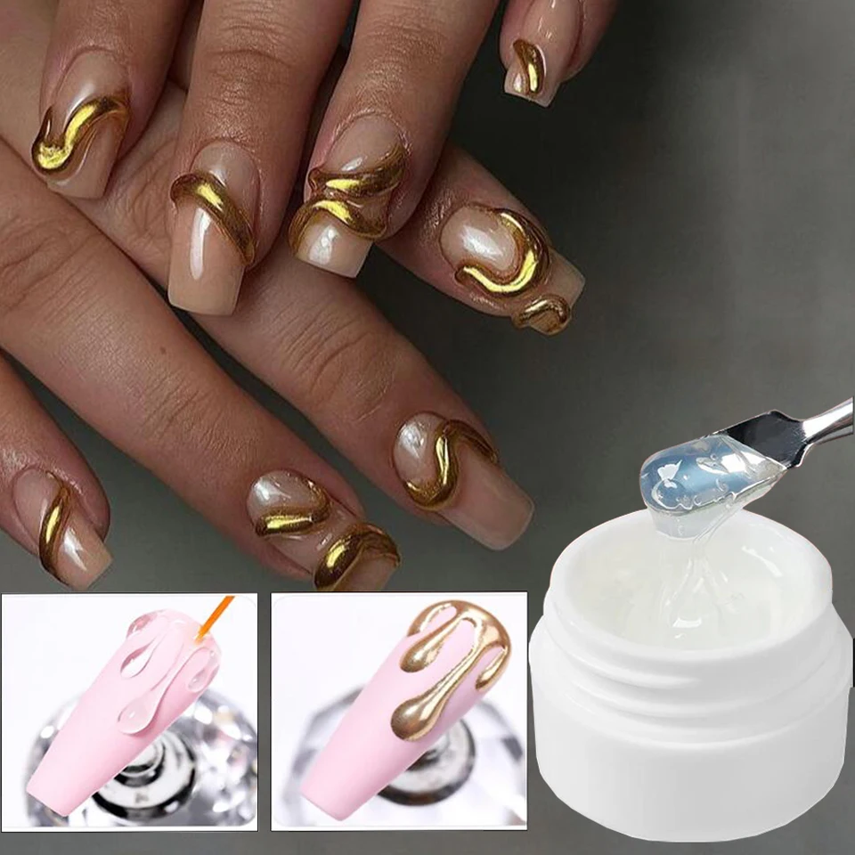 (5 ml) 2in1 Magic Mirror Model Model gél 3D lak na nechty Gél pre chrómový prášok, ktorý nie je prilepený ručný modelový model DIY manikúru