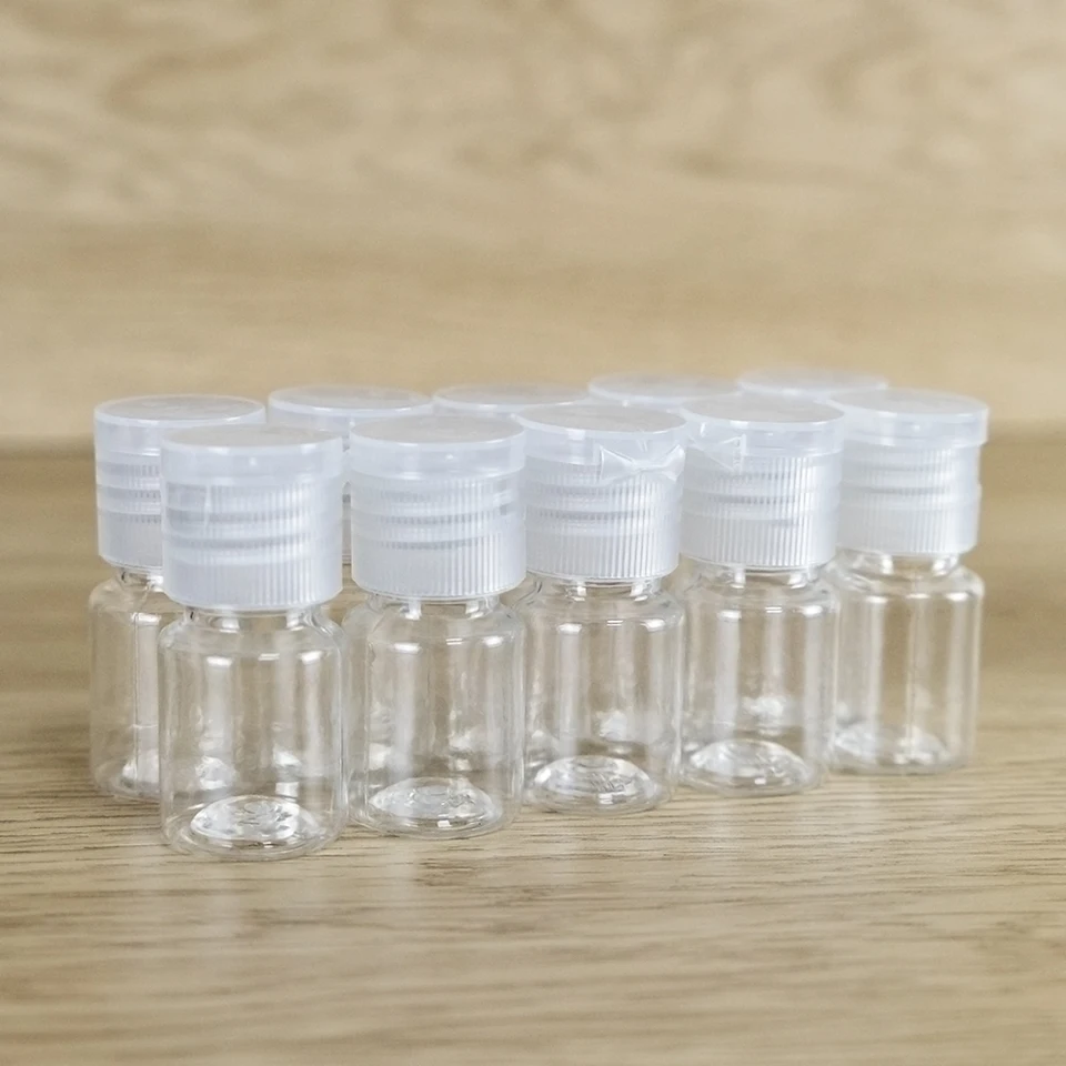 5 ml mini vzorové fľaše doplňuje prázdne priehľadné stláčanie liekoviek Flip Cap Cap Plastic Cosmetics Lotion Jars 20ks alebo 100ks