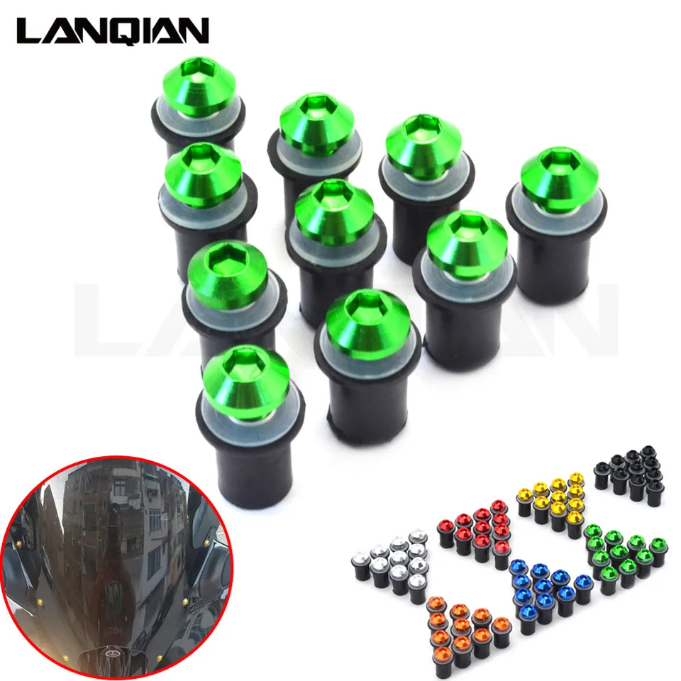 5 mm 10ks Univerzálne skrutky čelného skla motocyklových skrutiek pre kawasaki ninja 250R Z125 Ninja 300R ZX6R/636 ZX10R Z750R