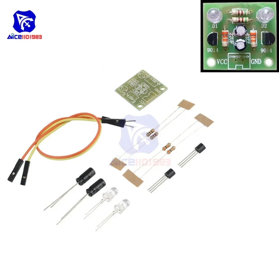 5 mm svetlo LED modrá jednoduchá bleskový obvod DIY Modul TRANSISTOR 30K Odpor 22UF elektrolytické kondenzátory DuPont káblová doska