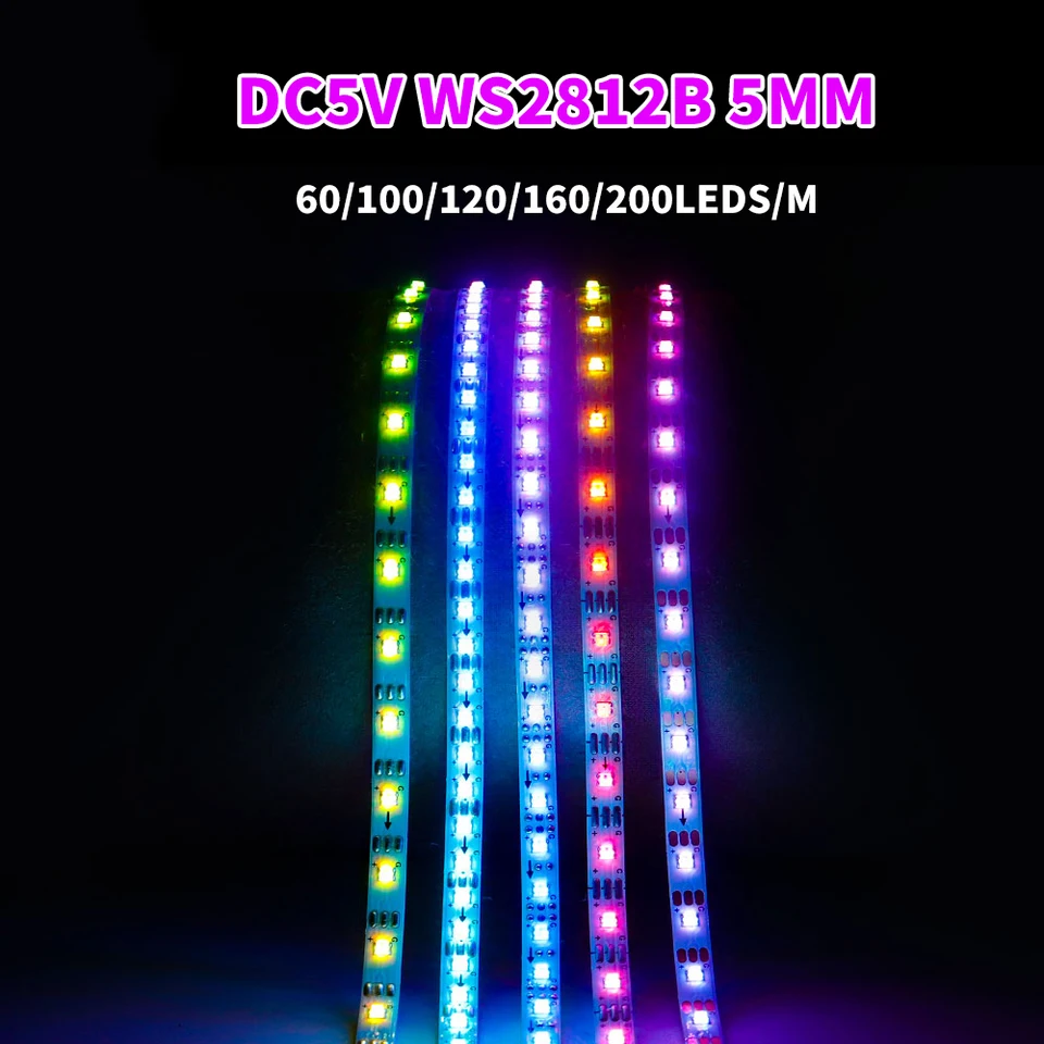 5 mm WS2812B SMD RGBIC LED SLITGLE LIGHT 60/100/110/160/2LED/m individuálne adresovateľné ultra-antrarowové IC páska WS2812 osvetlenie DC5V