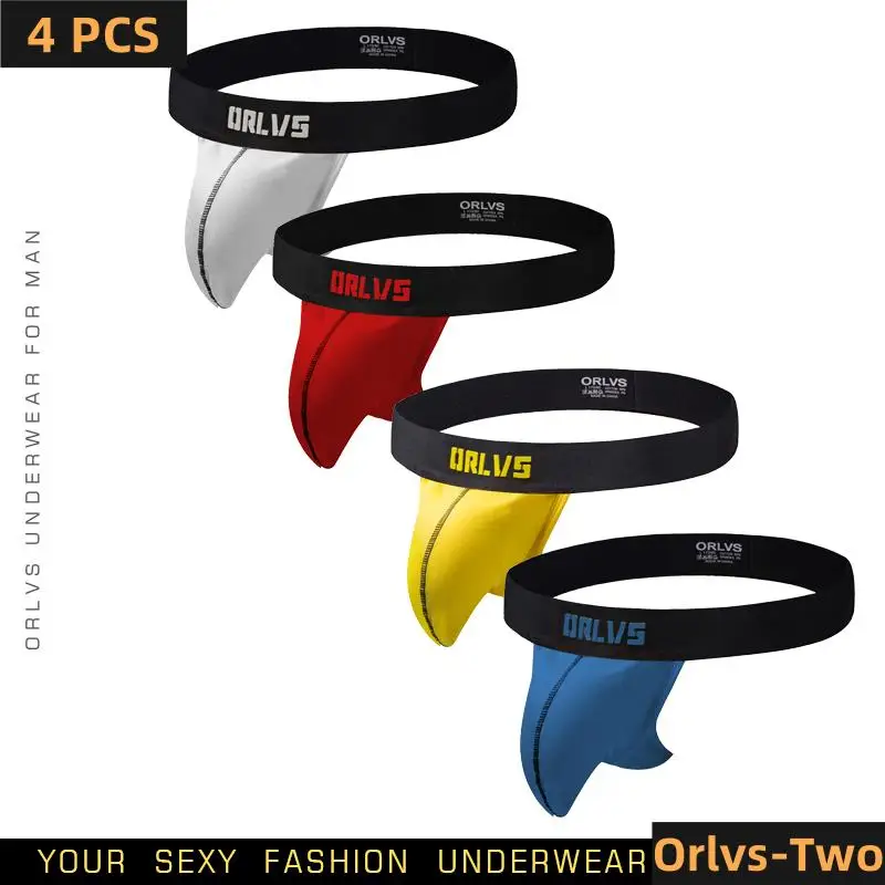 5 ORLVS ORLVS 4PC/LOT MEN Underwear Sexy Jockstrap Bikini Blifs Dutlow G-Strings Režiséry Gay spodná bielizeň Priedušné puzdro penis