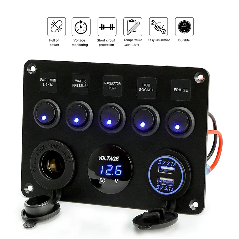 5 Ovládací panel gangov Ovládací panel zapnutia námorného spínaču Panel zapaľovania LED ROCKER SWITDOPORPLE 2