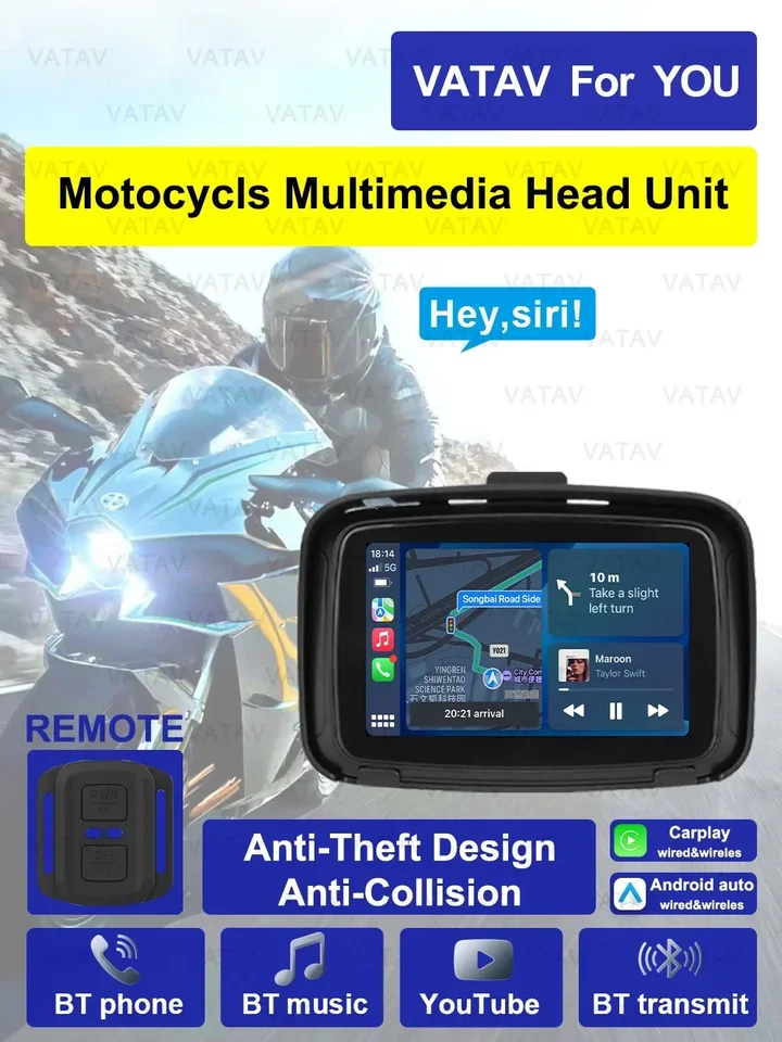 5 -palcový dotyk Outdoor IPX7 nepremokavý Sunsceen Externý prenosný motocykel Špeciálny navigátor podporuje CarPlay Android Auto C5 Pro