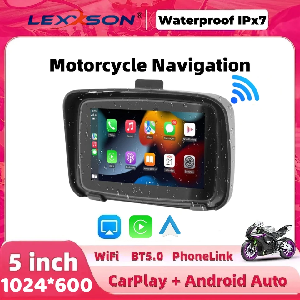 5 -palcový WiFi GPS navigačný motocykel nepremokavý Apple CarPlay Display Display Screen Prenosný motocykel bezdrôtový Android Auto Monitor Auto Monitor