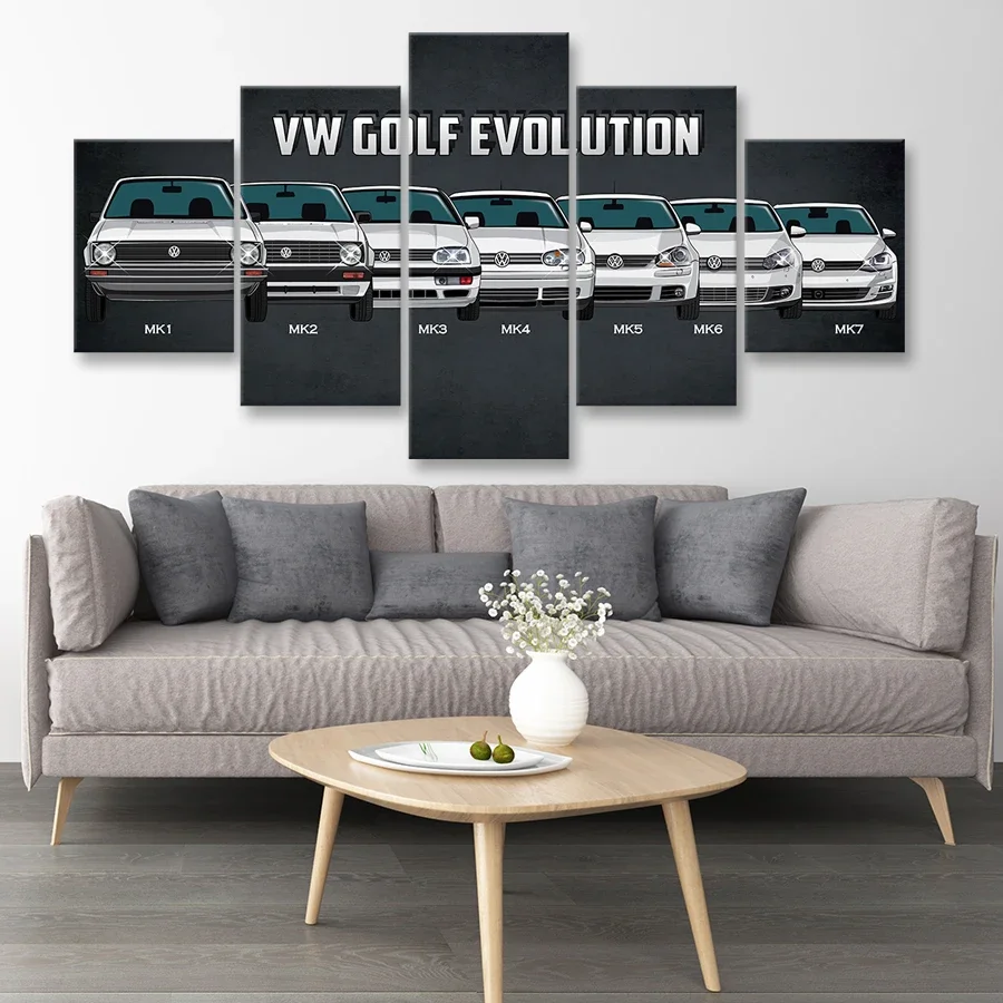 5 panel Vintage Golf Evolution Bus Sports Car Classic Wall Art Plagát plátno dekorácie obrázky HD výtlačky maľby Domovod