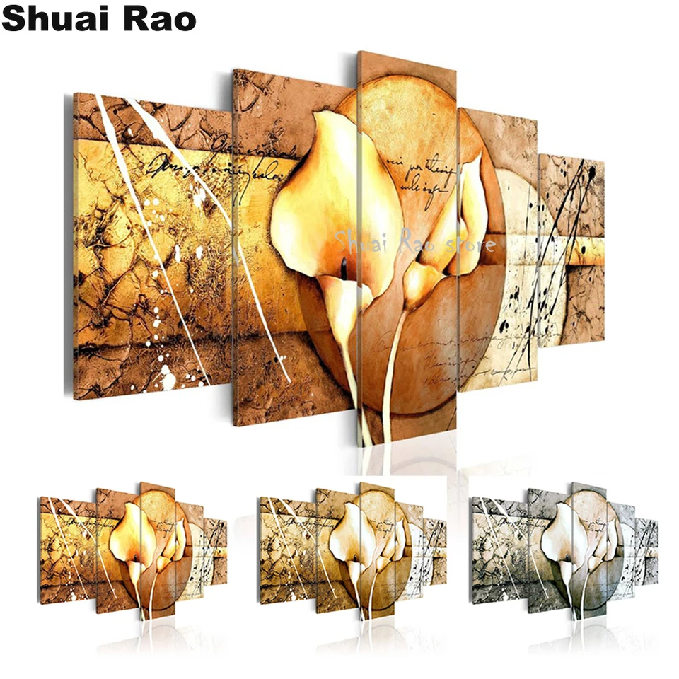5 panela Kombinovaná Calla Lily Flower Diamond Diamond Winkroidery Full Square Round Diamond Painting Cross Stitch Kits 5D Mosaic Home Decor