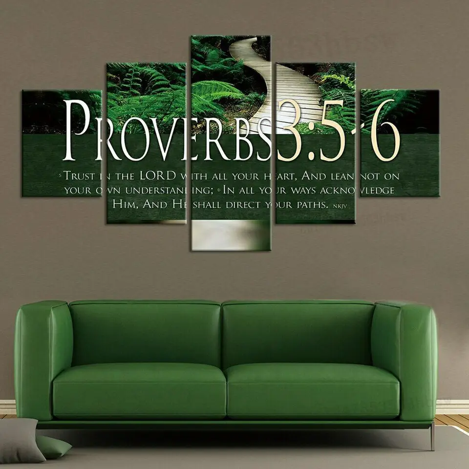 5 panelových biblických verš Ježišovo náboženstvo plátno Obrázok nástenné umenie HD Decor Decor Pictures Domáce dekorácie Žiadne zarámované 5 kusových obrazov