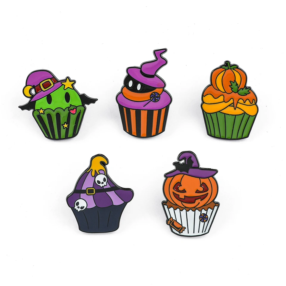 5 PCS Halloween Cake Brošňa vzrušujúce tekvicové kúzlo klobúk dezert sklovina kovový odznak Batohový odev
