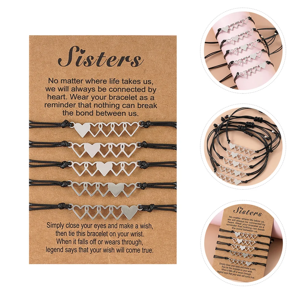 5 PCS Sestry Card Card z nehrdzavejúcej ocele Loveri Lovers Hand Chains Darčekový pletený pár nastaviteľné priateľstvo