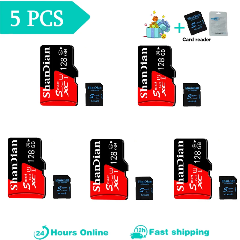 5 počítačov Lot Skutočná kapacita TF karta 128 GB 100% Pôvodná pamäť SD karty 64 GB mobilného telefónu Flash Pamäťová karta 32 GB READER 16 GB