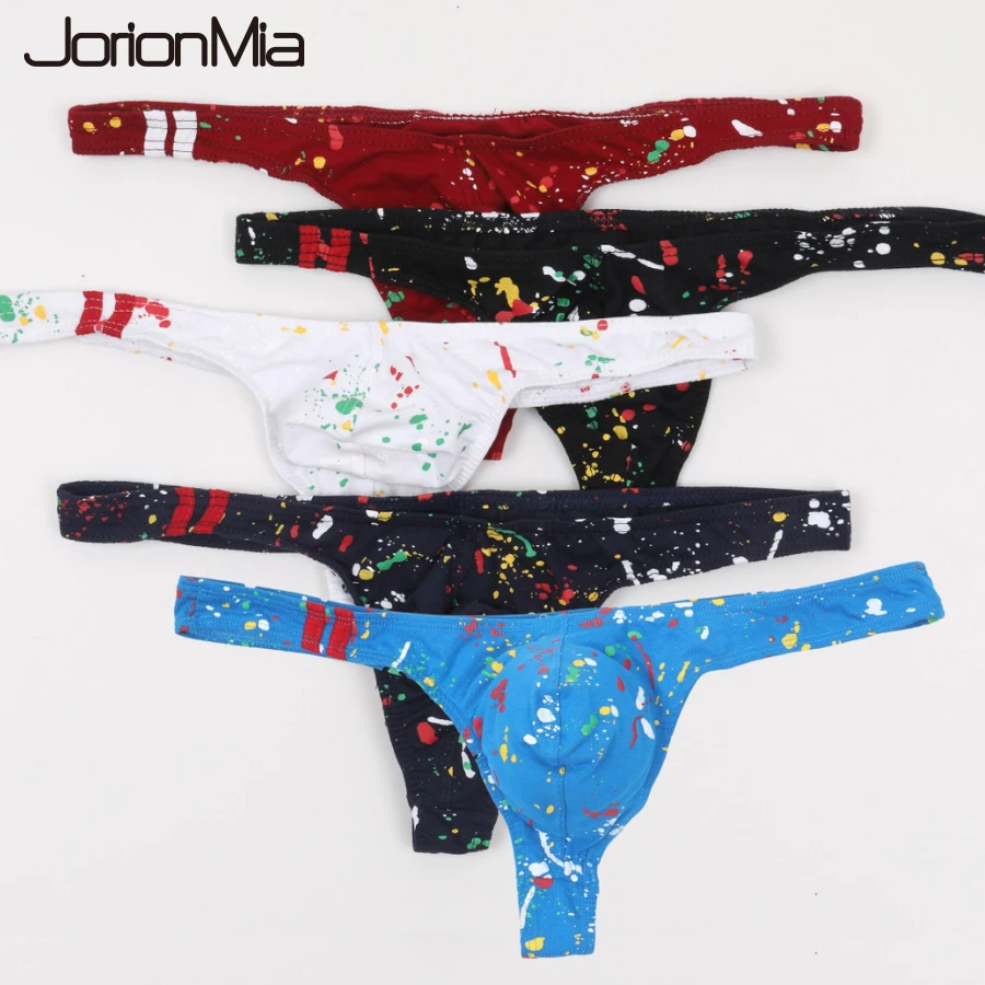 5 pánskych tangá a g struny Sexy tlačená bavlnená pánska spodná bielizeň Penis Panast Pankties Men Bikini Blifs Jockstrap Men Cueca E-047