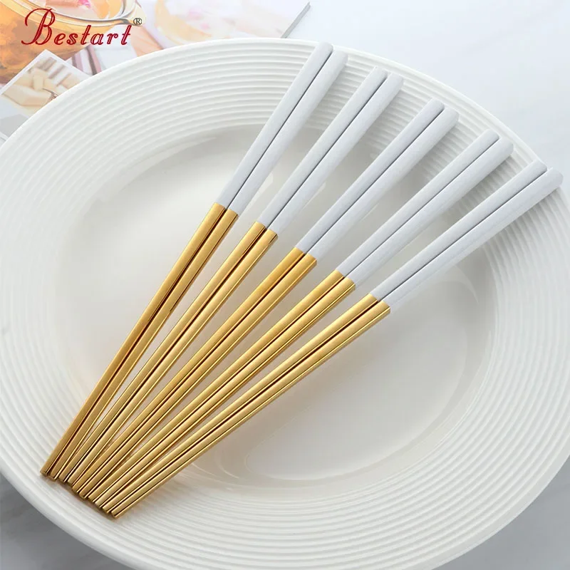 5 párov Kórejský štýl zlaté paličky japonské sushi tyčinky 304 z nehrdzavejúcej ocele čínska kotleta 235 mm kuchynský náradie