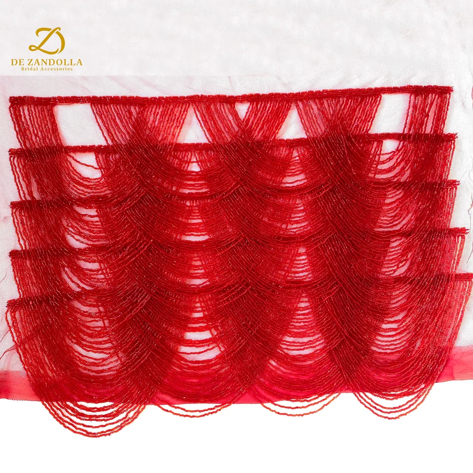5 riadkov Červená svadobná vlna strapce Rows Straps s korálkami, ručné šitie pre svadobné šaty šaty Domáce dekorácie Lace Patch 47x34 cm