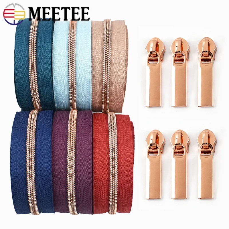 5# Rosegold Nylon Zipper Slider so zipsmi pomocou metrov šijací vrecko Zips Coil Cut Caxe Cabbage Zip Puller Opravy príslušenstva