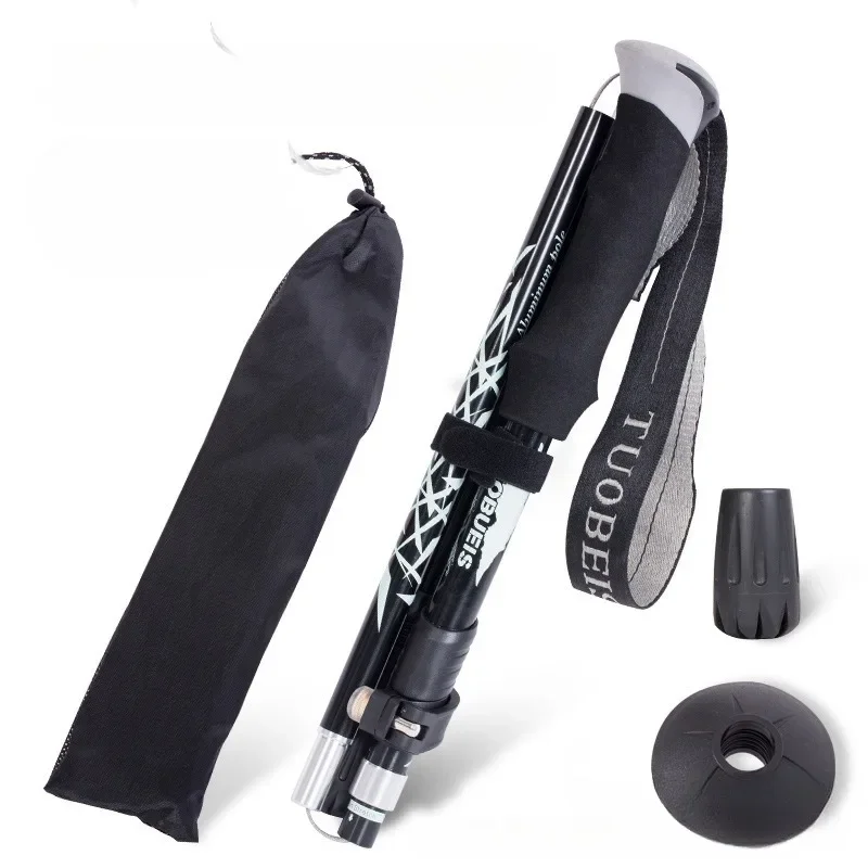 5 sekcie Outdoor Fold Trekking Pole Camping Prenosná pešia turistická palica pre nordické staršie teleskopické ľahké vložené do vrecka 1 ks
