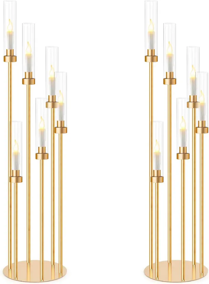 5 súprav podlahových svietnikov 6 Armsov kovové sviečky Sviečky Candlestick pre držiak na stolovú sviečku s akrylovou tienidlom