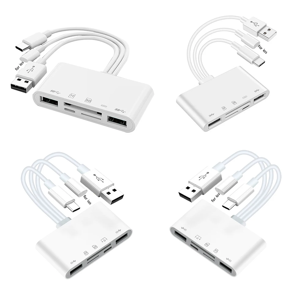5 v 1 pamäťová čítačka kariet SD/TF Card Slots/USB3.0/Typ-C/Ligting OTG USB Multimemory adaptér pre Android/iPhone/iPad