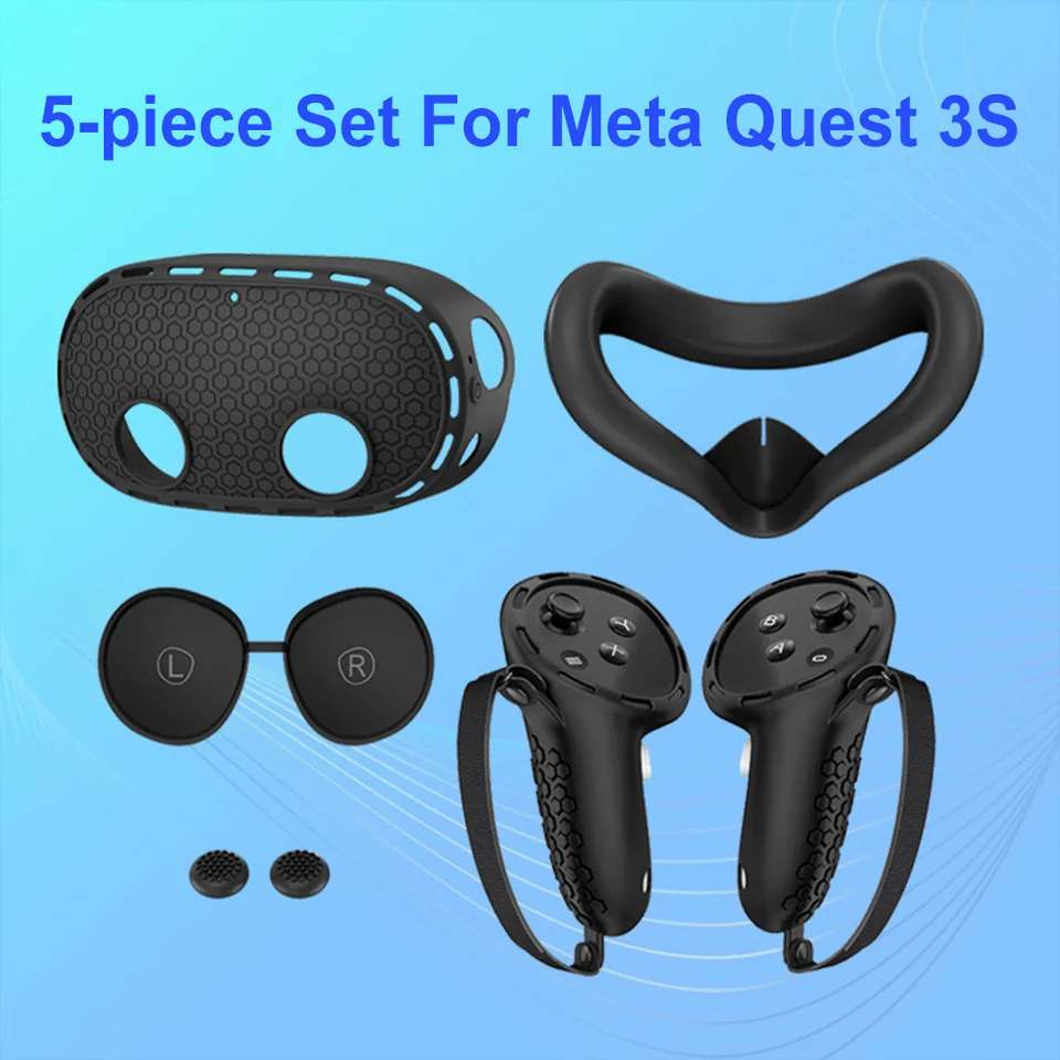 5 v 1 Silikónový kryt set pre meta quest 3s Controller Grips VR SHELL Cover Tave Mask Cover Objektív Cap Rocker Eye Mask VR Set
