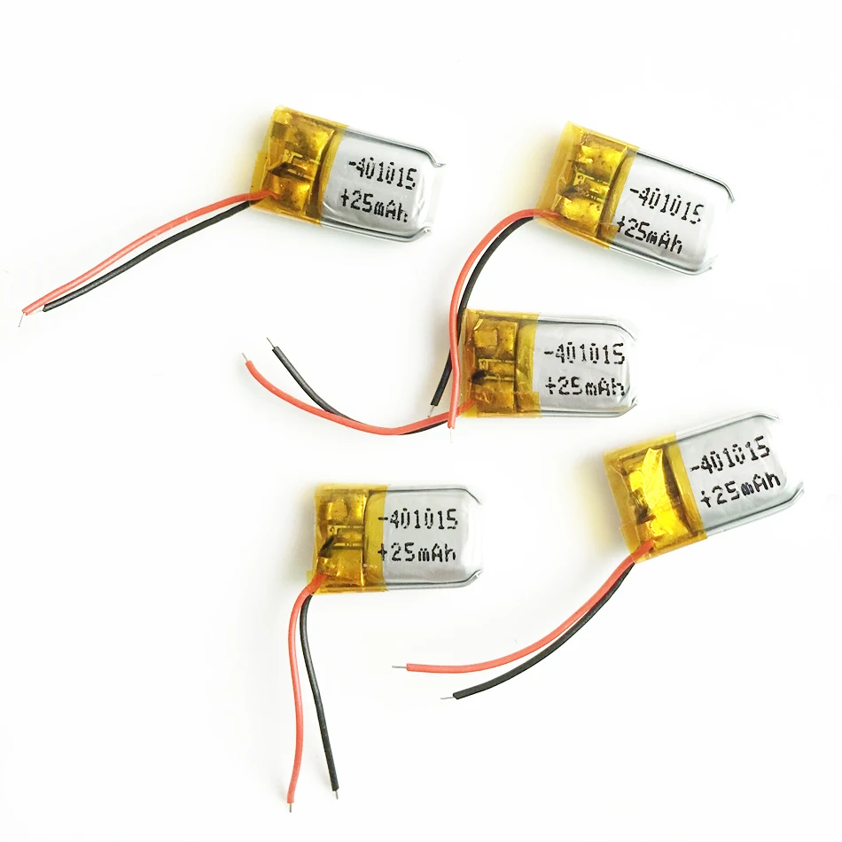 5 x PCS 3,7 V 25 mAh lítium polyméru LiPo nabíjateľná batéria 401015 pre MP3 Bluetooth Headphone LED LED Recorder