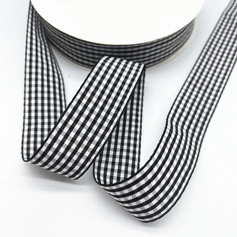 5 yardov 10 mm 15 mm 19 mm 25 mm čierna mriežka Plaid Plaid Polyester Ribbons Bow Ribbon Darček Balenie vianočnej pásky